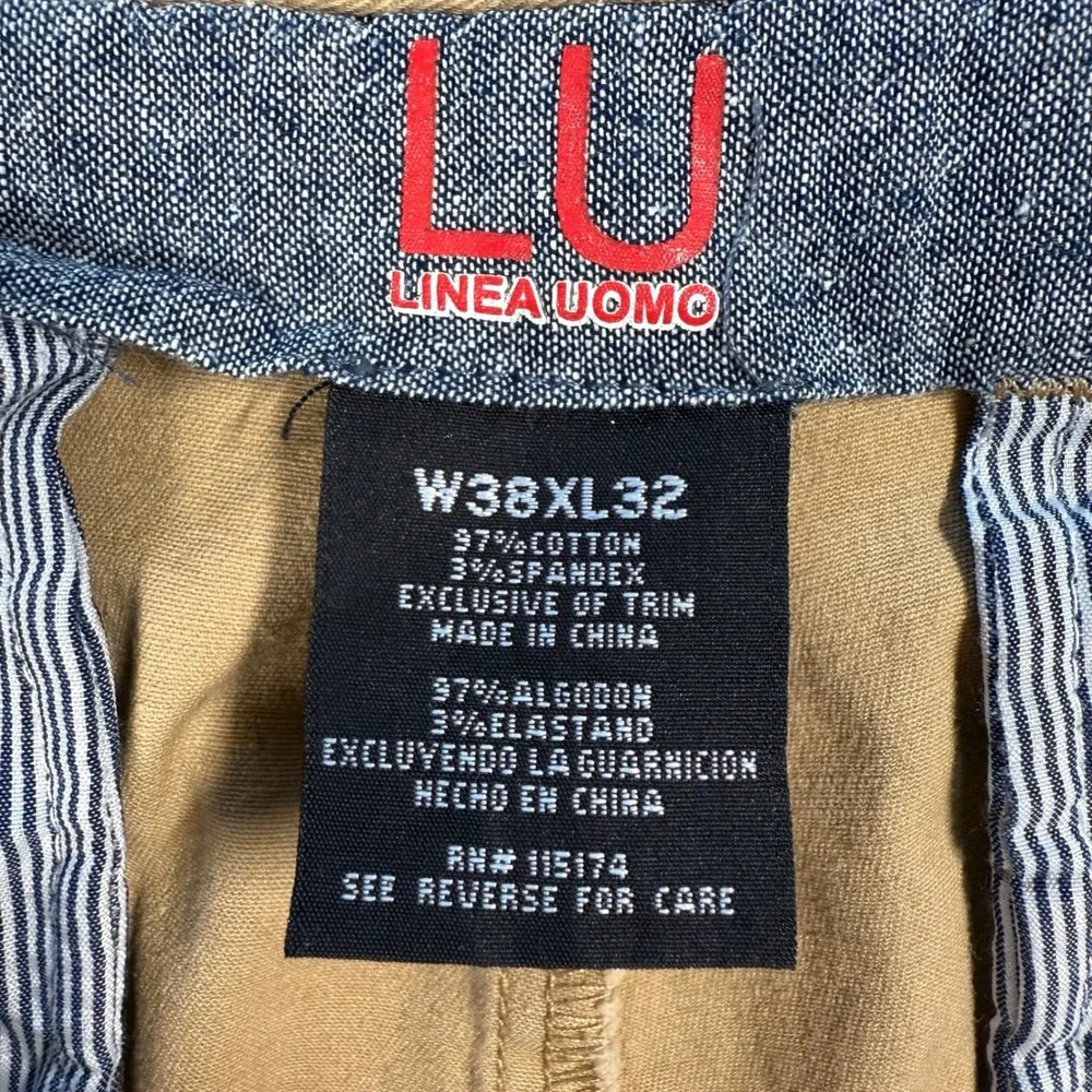 Linea Uomo LU Mens Khaki Pants W38 L32 Stretch Flat Front Camel Chino 36x29.5
